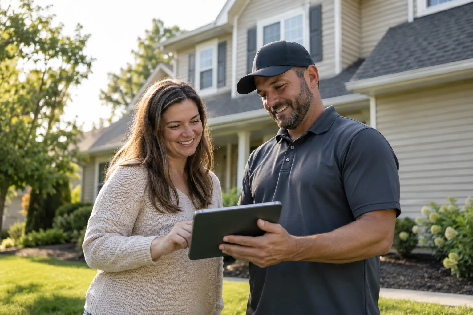 A homeowner in the Conyers area reviewing a written roof quote with a provider